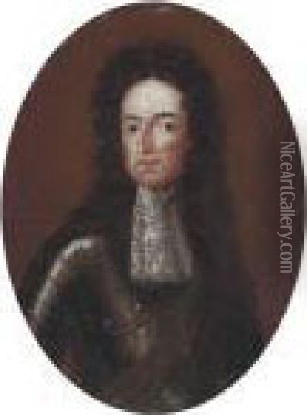 Portrait Of William Iii, Small-quarter-length, In Armour And A Lacejabot Oil Painting - William Wissing or Wissmig
