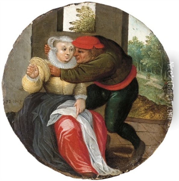 Qui S'y Frotte S'y Pique: Un Couple D'amoureux Dans Un Interieur Oil Painting - Pieter Brueghel the Younger