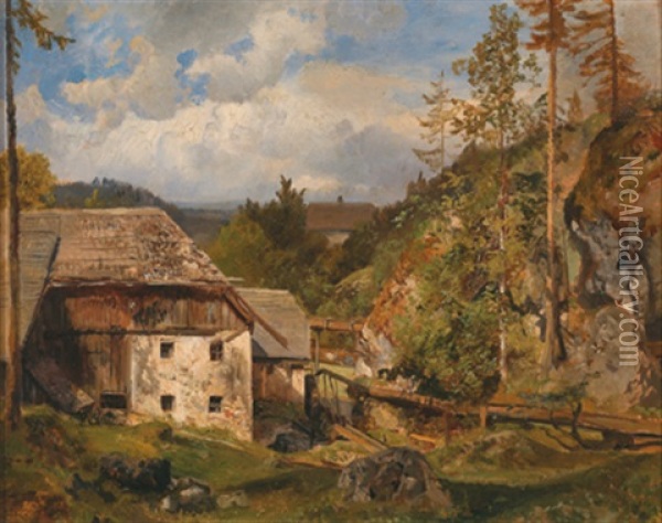 Die Waldmuhle, Motiv An Der Enns Oil Painting - Emil Jacob Schindler