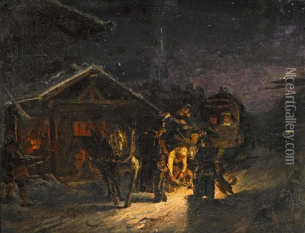 Nachts Beim Hufschmied Oil Painting - Hermann Kauffmann the Elder