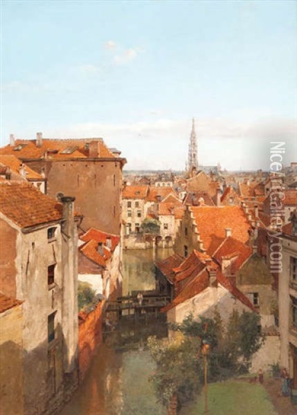 Le Bras De La Senne Rue Saint-gery Oil Painting - Jean Baptiste van Moer