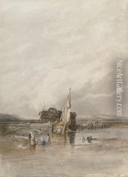 Fisherfolk On The Beach, Fort Rouge, Calais Oil Painting - William Clarkson Stanfield