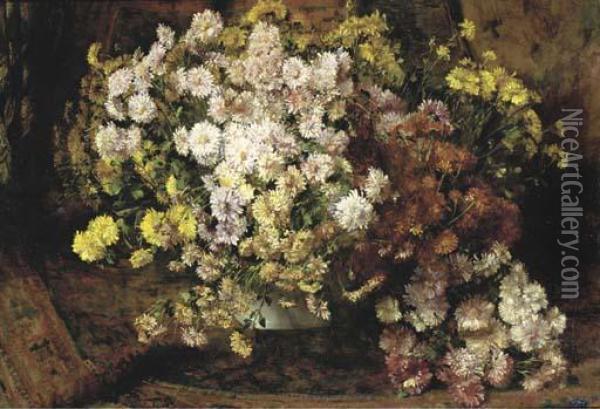 A Flower Still Life With Chrysanthemums Oil Painting - Willem Roelofs
