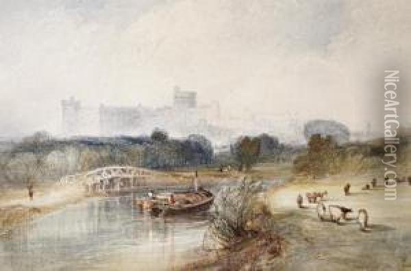 A View Of Windsor Castle From The Thames Oil Painting - Alfred Vickers