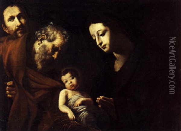 La Sacra Famiglia E L'autoritratto Del Pittore Oil Painting - Giovanni Battista Caracciolo