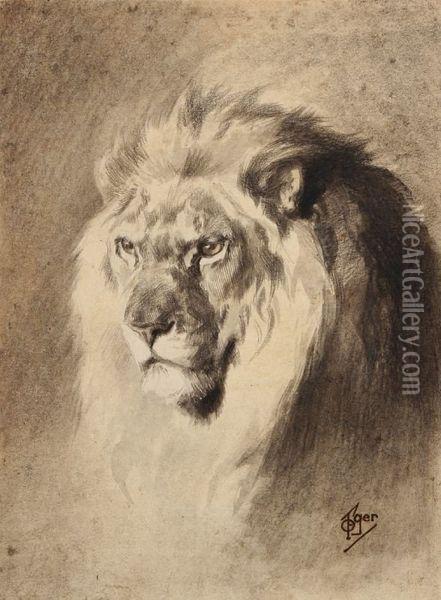 Tete De Lion Oil Painting - Ferdinand Oger