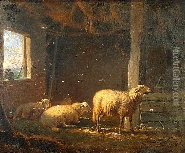 Sheep In A Stable Oil Painting - Eugene Joseph Verboeckhoven