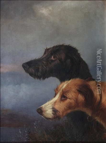 Two Terriers Before A Lakeland View Oil Painting - Colin Graeme