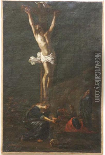 Jesus Pa Korset Med Maria Magdalena Oil Painting - Jacob Willemsz de Wet the Elder
