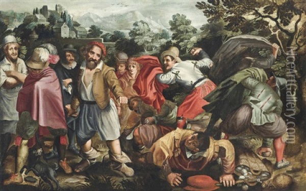 Peasants Brawling In A Landscape Oil Painting - Vincenzo Campi