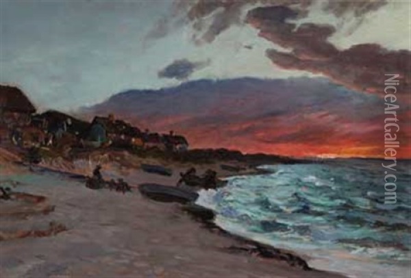 Abend Am Strandhafen Oil Painting - Viggo Pedersen