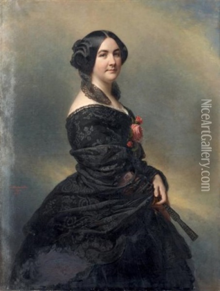 Portrait De Femme Oil Painting - Hermann Winterhalter