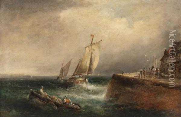 Englische Kustenlandschaft Mit Fischerbooten Oil Painting - William Edward Webb