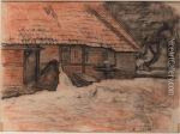 Side View Of A Farmbuilding In Winterwijk Oil Painting - Piet Mondrian