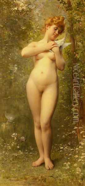 Venus A La Colombe (Venus With A Dove) Oil Painting - Leon-Jean-Basile Perrault