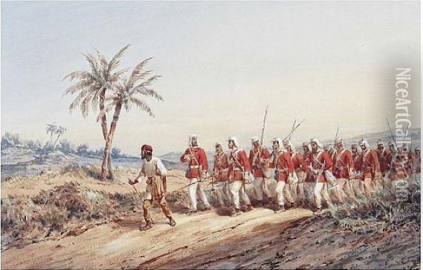 Regiment On Foot In India Oil Painting - Orlando Norie