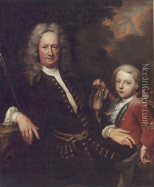 Portraits Of James Frye Ii And His Son, James Frye Iii Oil Painting - Herman van der Myn