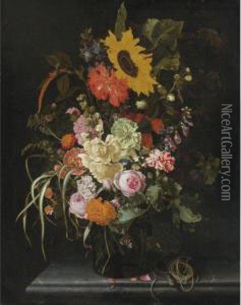 Still Life Of Roses Oil Painting - Maria van Oosterwyck