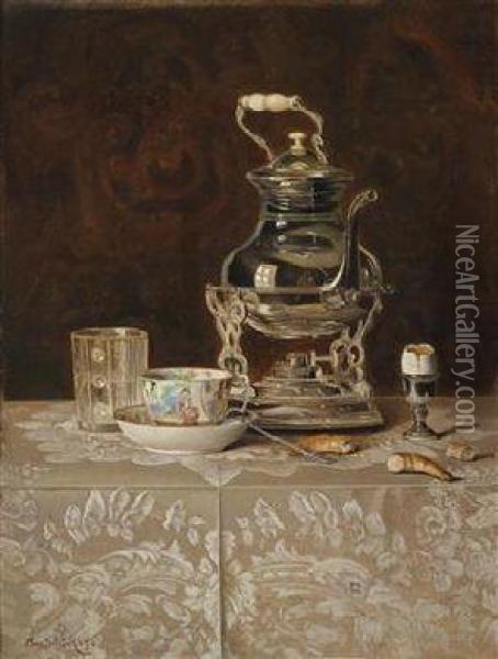 Still Life Withsamovar And Chinese Teacup Oil Painting - Max Schodl