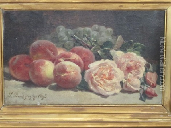Nature Morte Aux Peches Et Roses Oil Painting - Pierre Bourgogne