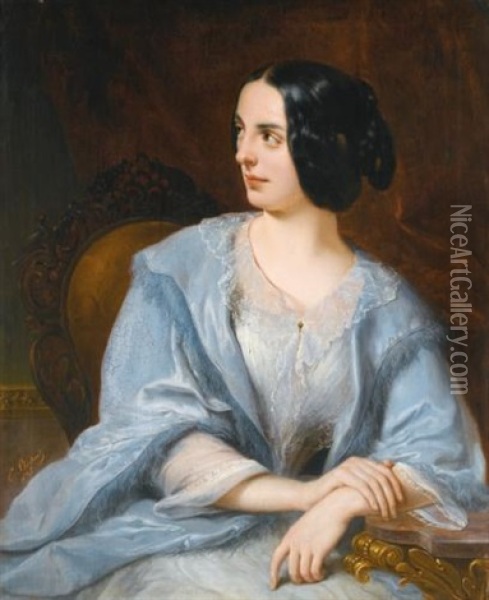 Portrait Of A Lady (vera Samoilova?) Oil Painting - Henri-Eugene Pluchart