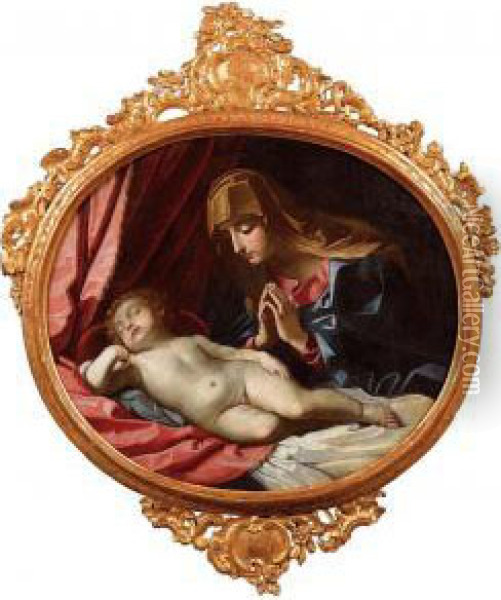 Madonna Col Bambino Oil Painting - Giovanni Francesco Romanelli