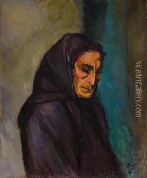 Portrait Of An Elderly Lady. Oil Painting - Jacques Gaston E. Vaillant