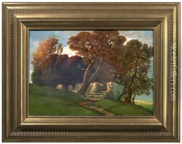 Tempelruine Im Herbst Oil Painting - Traugott Hermann Ruedisuehli