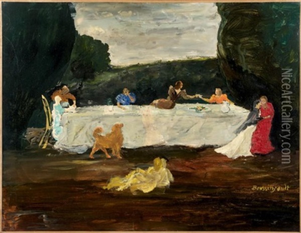 Le Repas Dans Un Paysage Oil Painting - Jean Louis Boussingault
