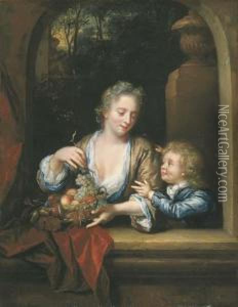 A Mother And Child Oil Painting - Philip Le Petit Van Dyk