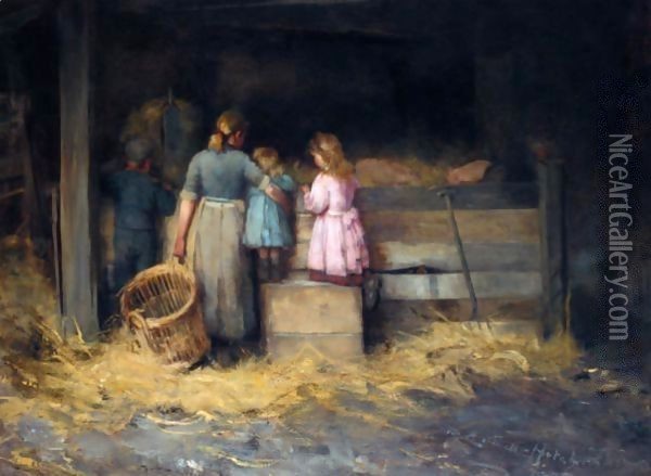 A Peep At The Pigs Oil Painting - Robert Gemmell Hutchison
