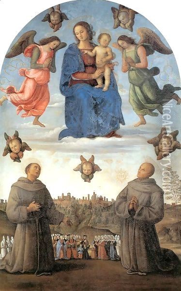 Madonna and Child in Glory with Saints and Angels Oil Painting - Pietro Vannucci Perugino
