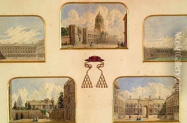 Five Views Of Christ Church, 
Oxford, To Include Peckwater Quad, Tom Tower From St Aldates, And Tom 
Quad Oil Painting - George Pyne