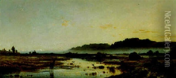 Sonnenuntergang In Der Au Oil Painting - Adolf Heinrich Lier