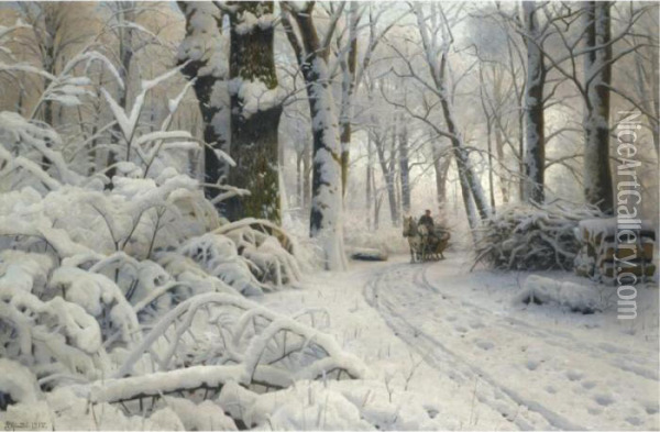 Forest In Winter Oil Painting - Peder Mork Monsted