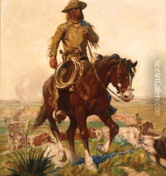 Untitled (cowboy In Buckskin) Oil Painting - Arthur Roy Mitchell