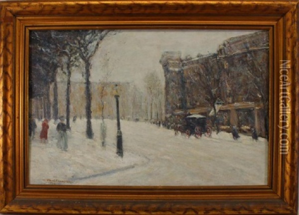 Nyc Winter Street Scene With Figures Oil Painting - Paul Cornoyer