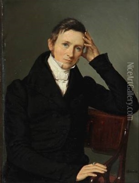Portrait Of The Painter John Eilert Steenfeldt (1799-1860) (2 Works) Oil Painting - Louis Auguste Francois Aumont