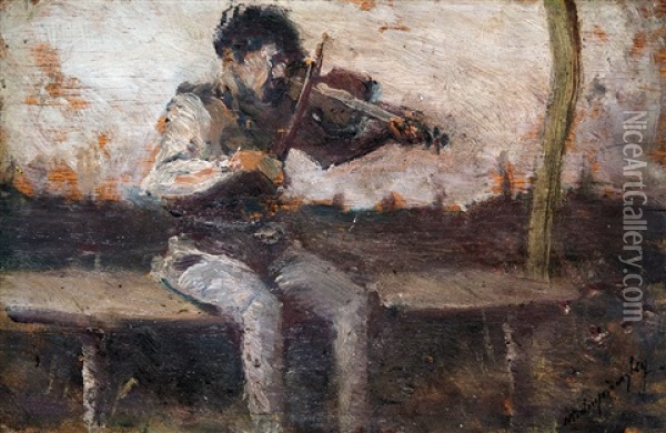 Boy Playing The Violin Oil Painting - Laszlo Mednyanszky