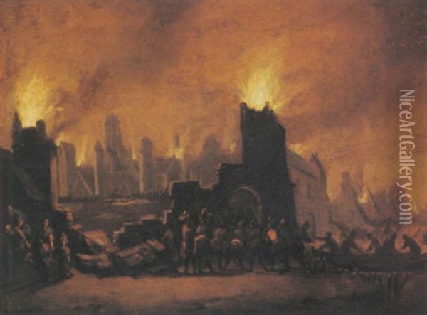 The Burning Of Troy Oil Painting - Adriaen Lievensz van der Poel