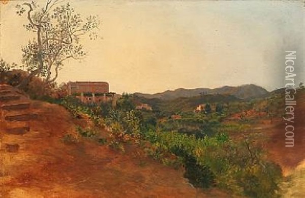 Italian Landscape With Villas Oil Painting - Niels Emil Holm