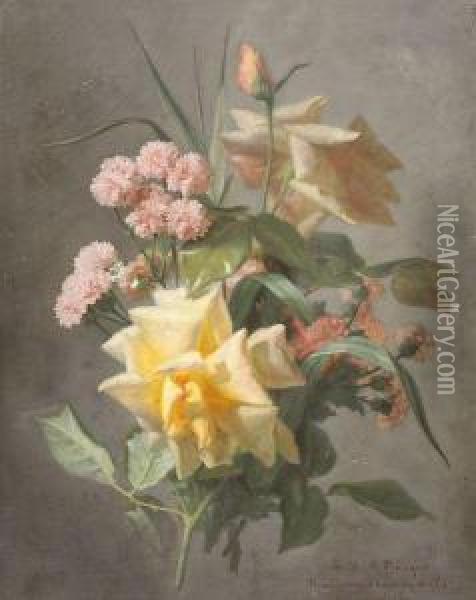 Roses Et Paquerettes Oil Painting - Jean Marie Reignier