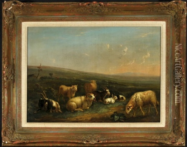Schafe Und Ziegen In Abendlicher Weidelandschaft Oil Painting - Andries Vermeulen
