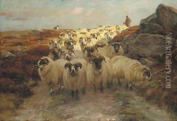 A shepherd with his flock Oil Painting - Wright Barker