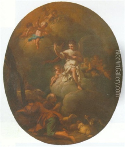 Englene Fortaeller Hyrderne Pa Marken Om Jesu Fodsel Oil Painting - Christian Wilhelm Ernst Dietrich