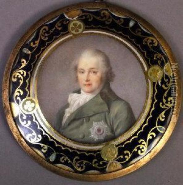 A Portrait Miniature Of A Gentleman Oil Painting - Johann George Paul Fischer