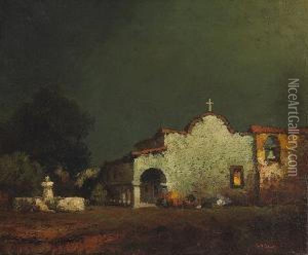 Twilight, Mission San Juan Capistrano Oil Painting - William Sparks