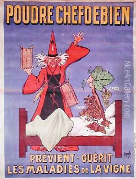Poster advertising La Poudre Chefdebien to prevent and cure diseases on vines 1914 Oil Painting - (Michel Liebaux) Mich