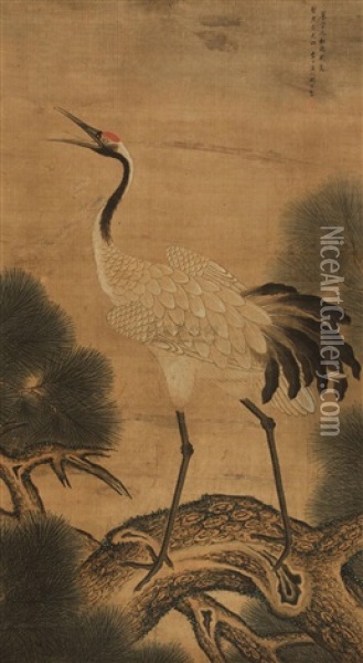 Crane And Pine Tree Oil Painting -  Guan Si