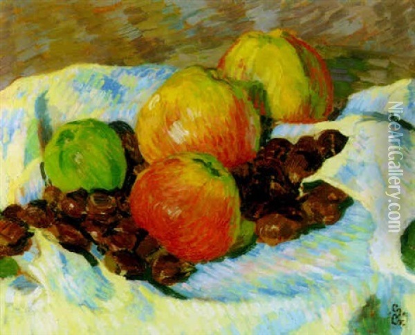 Stilleben Mit Apfeln Und Kastanien Oil Painting - Giovanni Giacometti
